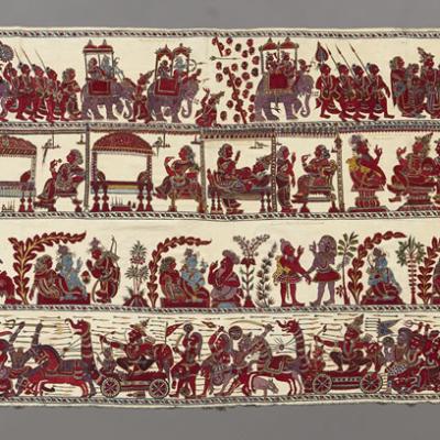 Textile depicting scenes 